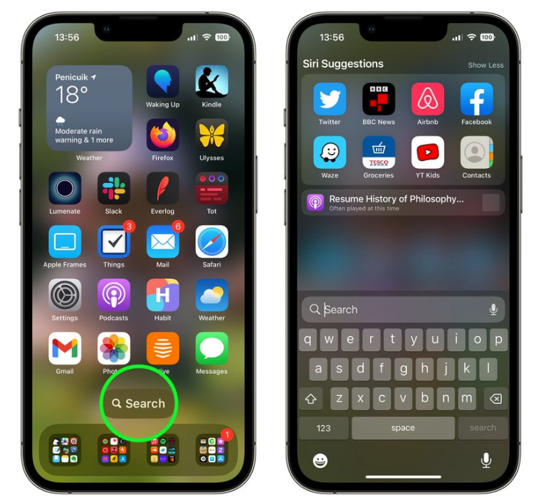 嫩江苹果手机维修分享升级到 iOS 16 后，如何删除主屏幕上的搜索按钮 